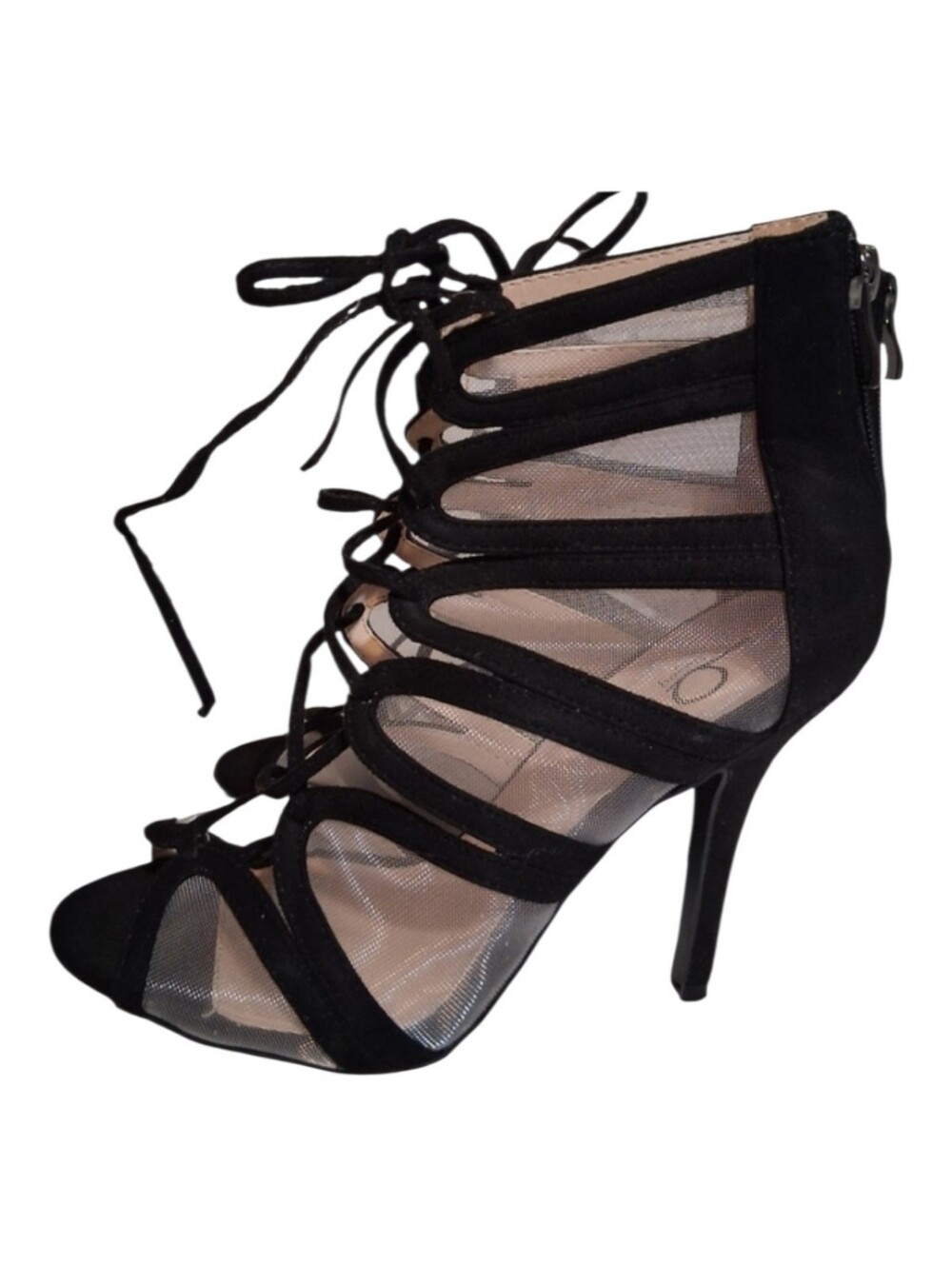 VINTAGE Bakers Black Mesh + Suede Lace-Up Gladiator Stiletto Heels - Size 8 EUC